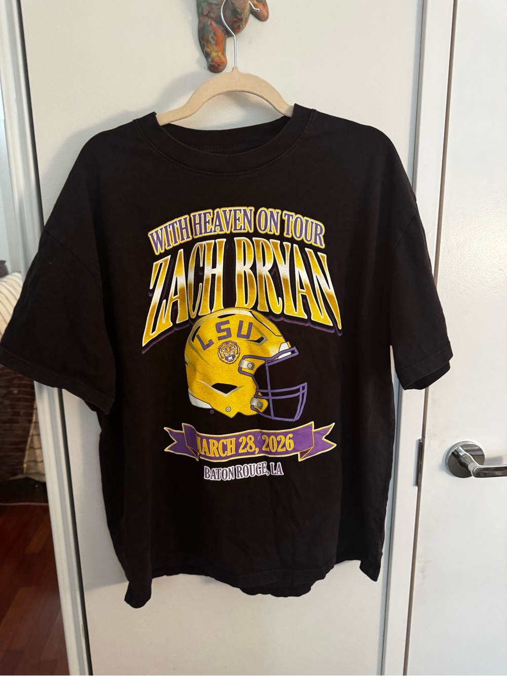 Zach Bryan 'With Heaven On Tour' LSU Black Graphic Tee - Yellow/Purple